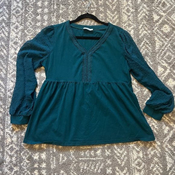Green Long Sleeve Peplum Blouse (S123) - Picture 8 of 8